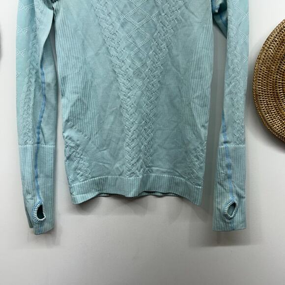 Lululemon Blue Stretch Ribbed Rest Less Long Sleeve Shirt Activewear 4 - Picture 4 of 6